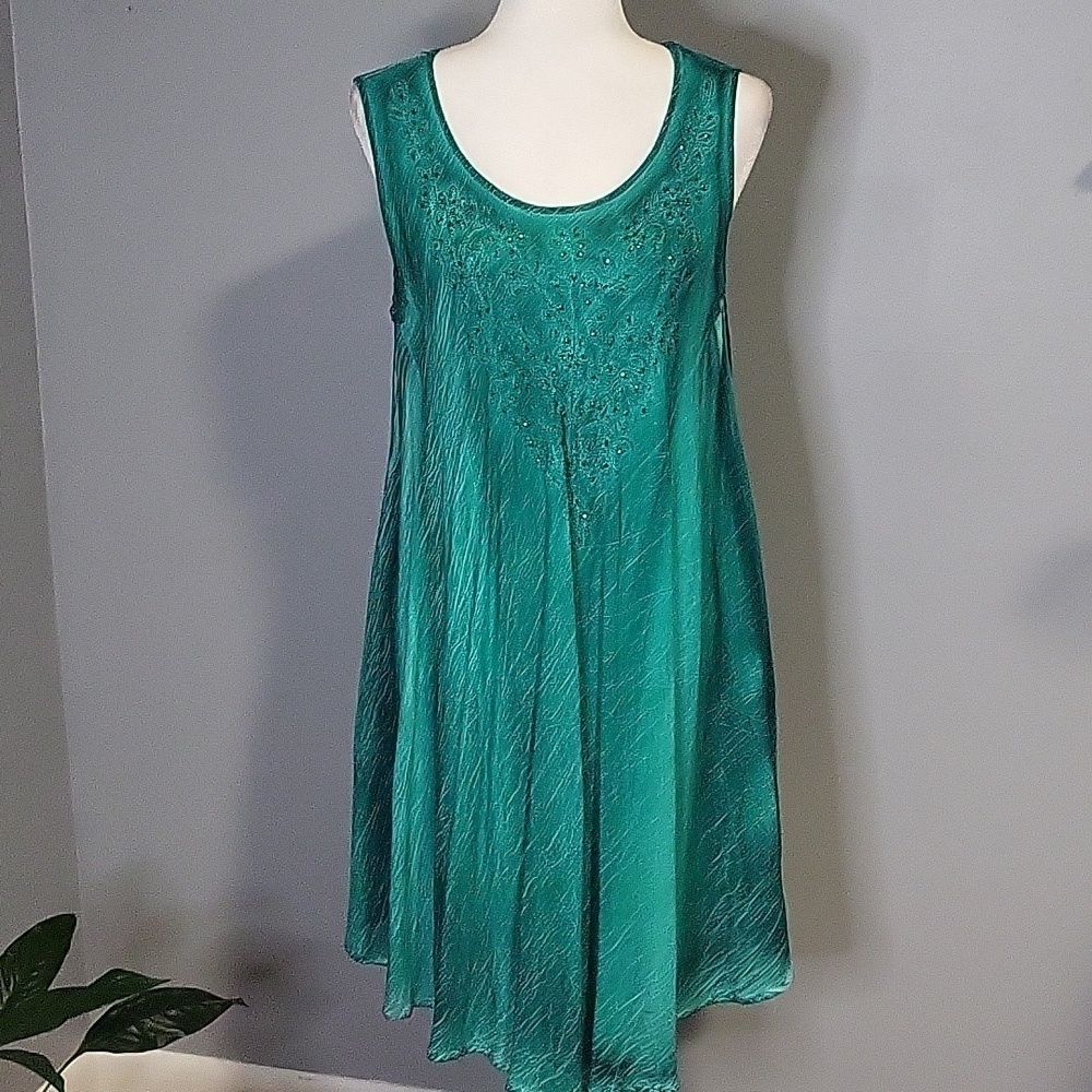 Advance Green Tie Dye Sequined Pullover Dress or Coverup with Pockets OSFM
